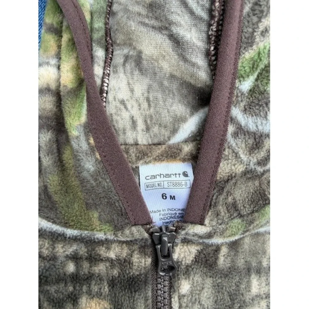 Camo Carhartt Fleece Vest Kids 6M Brown Real Tree Hooded Zip Up ST8886-B Rugged